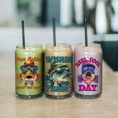 arricraft 10 Pcs Colorful Go Fishing Theme Cup Printing UV Transfer Papers, 10 Styles Streamside Lake Fores Boat Fisherman UV DTF Cup Wrap Stickers for 16 OZ Glass Cups Crafts 9.5x4.3inch - style: Go Fishing Theme