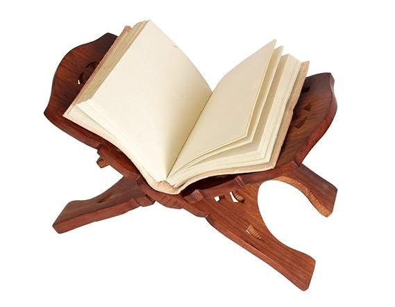 Goofy Turtle Sheesham Wood Foldable Book Stand, Hand-Carved Book Holder, Traditional Rehal Design for Reading, Quran, Bible, Gita, Natural Grain Finirehal Wooden
