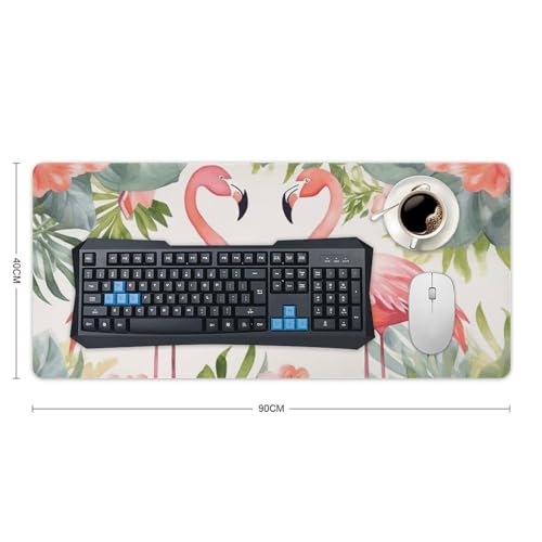Large Size Gaming Mouse Pad Flamingos and Flowers Desk Mat Non-Slip Base Waterproof Desktop Writing Pad for Office Home - color: Flamingos and Flowers, size: 40x90cm