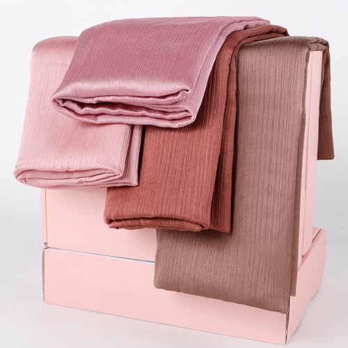Febfim 4PCS Muslim Women Natural Wrinkle Long Satin Crepe Hijab Set Scarves Smooth Crinkle Ladies Shawl Wrap Set - color: Color 3