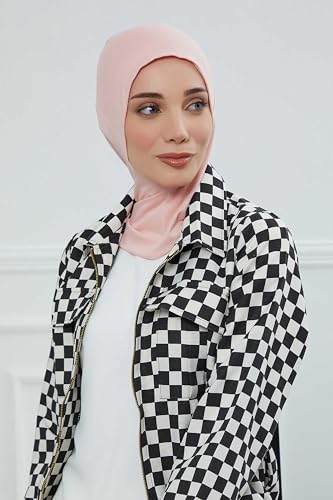 Aisha's Design Instant Turban 95% Cotton Head Scarf Headwear Combed Cotton Ninja Cap, Slip on Jersey Hijab - color: Powder Pink