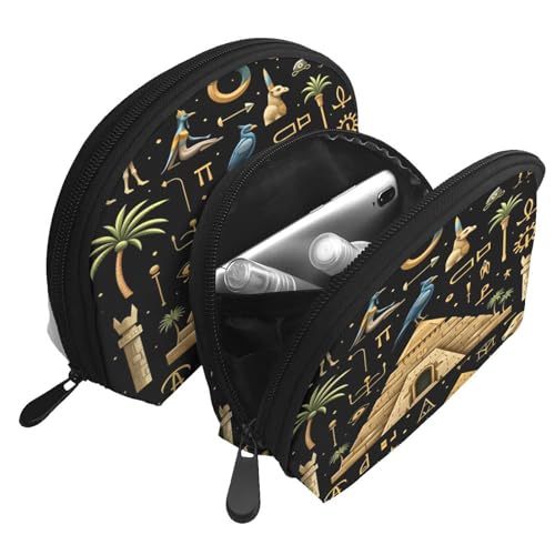 Ancient Egyptian 2-Piece Shell Makeup Bag Set, Large Capacity Travel Cosmetic Bag For Women With Zipper, Waterproof Polyester Toiletry Organizer Pouch For Purse, Travel, Gym & Daily Use - color: Ancient Egyptian