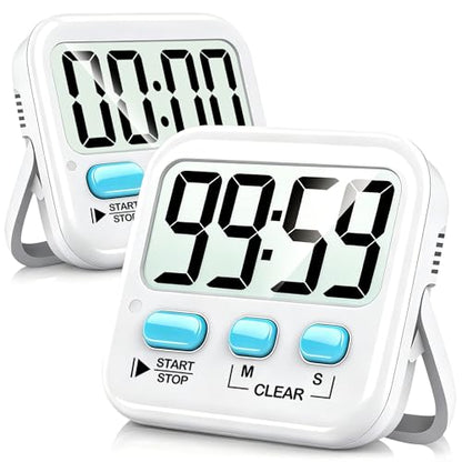2 Pack Digital Timer for Kids Classroom Kitchen Timers for Cooking | w/ Battery, Easy to View, Alarm, Mute Mode, Count Down/Up, Magnetic, Kickstand, Hanging, Classroom Timer for Teacher Supplies - color: 2 * Classic White ( 97%+choice )