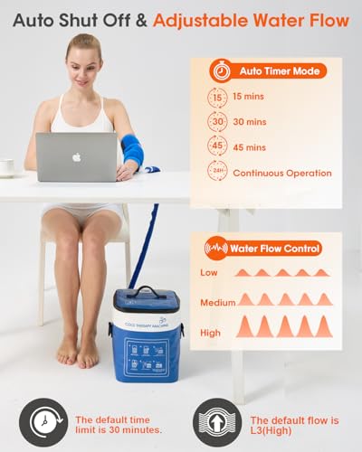 Cold Therapy Machine for Elbow, Ice Machine for Tennis Elbow&Post-Surgery Recovery, Cryotherapy Device with Temp Display & 3 Flow Modes, Adjustable Elbow Wrap for Arthritis, Bursitis, Swelling Relief