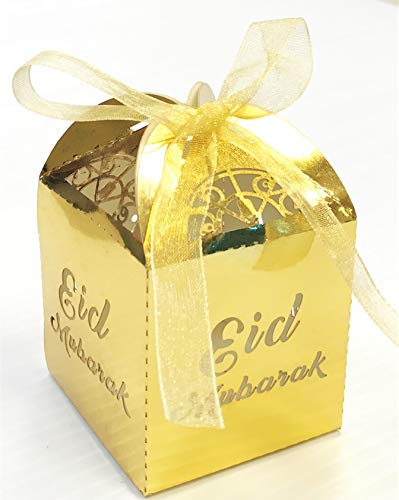 'Eid Mubarak' Decorative Metallic Party Favor Gift Box, Muslim Islamic Party Supplies (Gold, 18 Count) - color: Gold, size: 18 Count