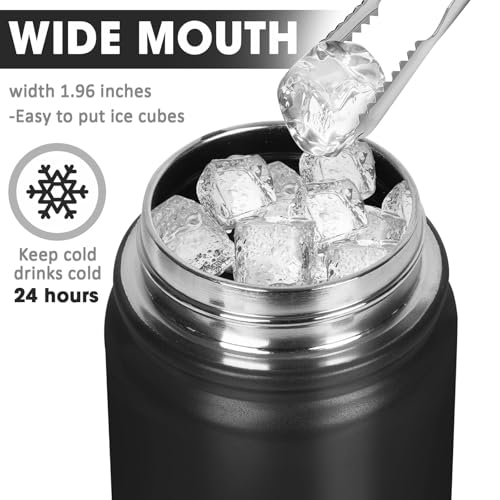 Insulated Water Bottle 24oz, Stainless Steel Double Wall Vacuum Sports Flask with 2-in-1 Straw & Chug Lid, BPA-Free, Leak Proof, Keeps Cold 24H for Travel Gym School - color: Black 750