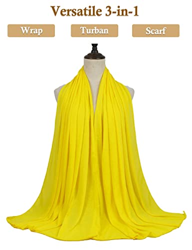 Nonbongoy Head Wraps for Black Women 71"x32" Long Soft Jersey Hijab Turban - color: 1- Yellow Headwrap