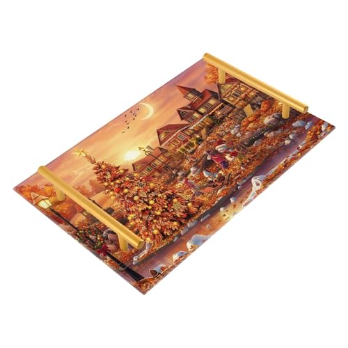 Bathroom Vanity Tray Counter Organizer, Christmas Fusion Scene Decorative Tray with Handles Countertop Storage for Bathroom Bedroom Kitchen Home Farmhouse - color: Christmas Fusion Scene