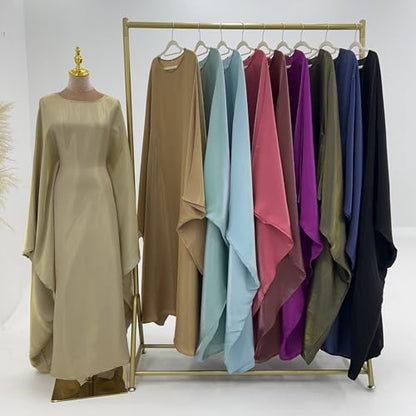 Muslim Dresses for Women One-Piece Prayer Dress Batting Long Robe Long Sleeve Maxi Kaftan Islamic Clothes Set - color: Beige, size: Large