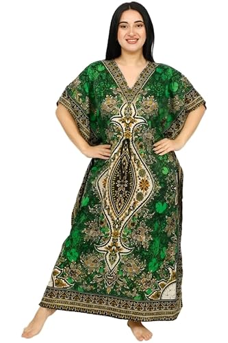 Women's Kaftan Dress – Loose Fit Maxi Gown – Kimono Style Beach Cover Up – Elegant Resort Wear and Nightwear - color: Green