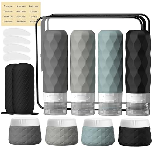 Silevoler 16Pack Travel Bottles for Toiletries, Bottles, Jars, and Covers - color: Gray