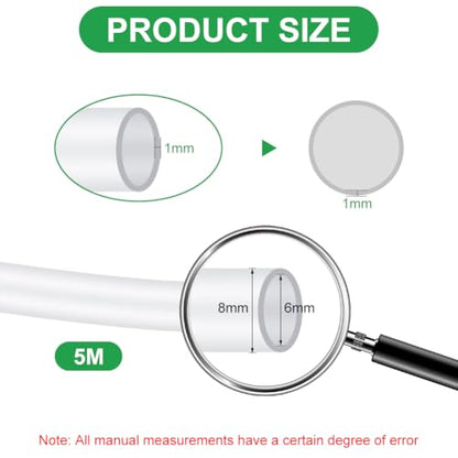 AUAUY 6mm ID X 8mm OD Clear PVC Vinyl Tubing, 5m/16ft Length Plastic Pipe | Lightweight Flexible Tubing Hose, UV Chemical Resistant, Food Grade for Irrigation Water Oil Transfer Aquarium, Non-Toxic - color: 5m/16ft length, size: 6mm ID x 8mm OD