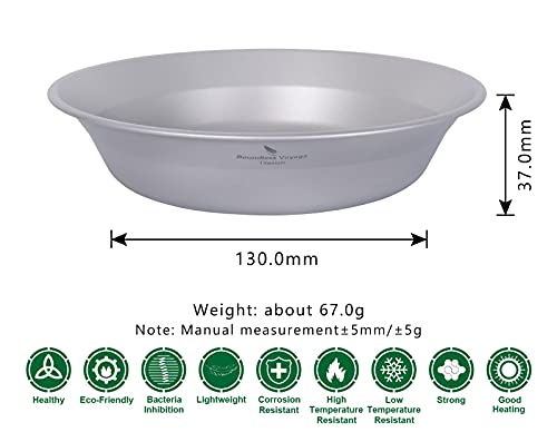 Boundless Voyage Ultralight Titanium Bowl Pan Plate Dish with Carry Bag Outdoor Camping Portable Tableware Cookware (Ti1112T (Shallow Bowl)) - color: Ti1112T (Shallow Bowl)