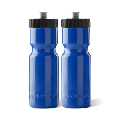 50 Strong Sports Water Bottles – Reusable 22 oz BPA-Free Plastic Bottles with Pull Top Cap – Made in USA – Top Rack Dishwasher Safe – Fits Most Bike Cages Brand - color: Blue, style: 2 Pack