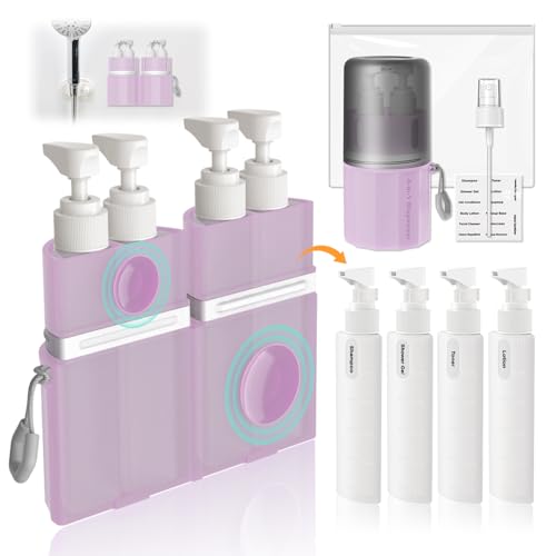 4 in 1 Travel Dispenser Bottle, Travel Bottles for Toiletries, Pink - color: Pink