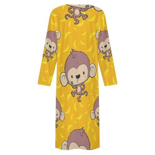 Banana And Monkeys Men's Kaftan Thobe Long Sleeve Robe V Neck Casual Gown - size: 3X-Large