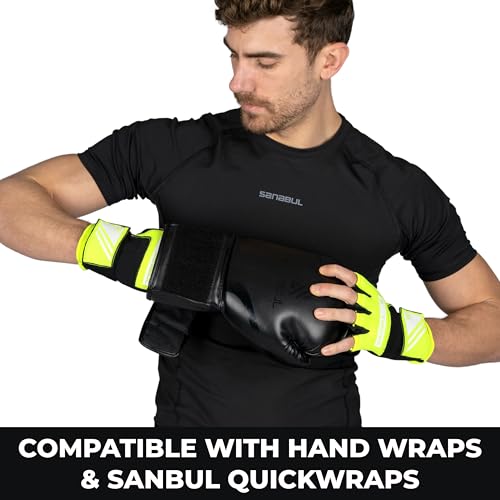Sanabul Essential Gel Boxing Gloves for Men & Women, Kickboxing MMA, Muay Thai Gloves and Heavy Bag Training Punching & Sparring - color: Black/Green, size: 12 oz