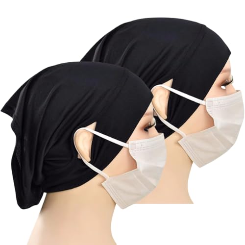 Muslim Under Scarf Tube Inner Cap for Women Islamic Turban Wrap Hijab Undercap Bonnet with Ear Hole - color: Black Black