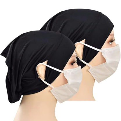 Muslim Under Scarf Tube Inner Cap for Women Islamic Turban Wrap Hijab Undercap Bonnet with Ear Hole - color: Black Black