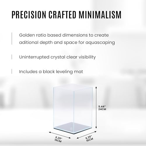 Ultum Nature Systems Ultra Clear Rimless Aquarium - Low Iron Glass Fish Tank with 45° Mitered Edges, 5mm-12mm Thick, Leveling Mat Included (16T, Tall, 1.6 Gallon) - size: [16T] - 1.6 Gal - 6.29 x 6.29 x 9.44 in