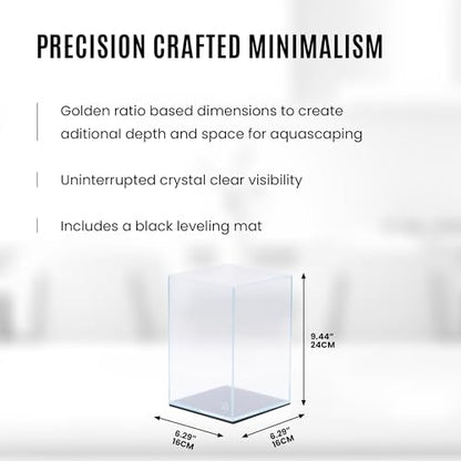 Ultum Nature Systems Ultra Clear Rimless Aquarium - Low Iron Glass Fish Tank with 45° Mitered Edges, 5mm-12mm Thick, Leveling Mat Included (16T, Tall, 1.6 Gallon) - size: [16T] - 1.6 Gal - 6.29 x 6.29 x 9.44 in