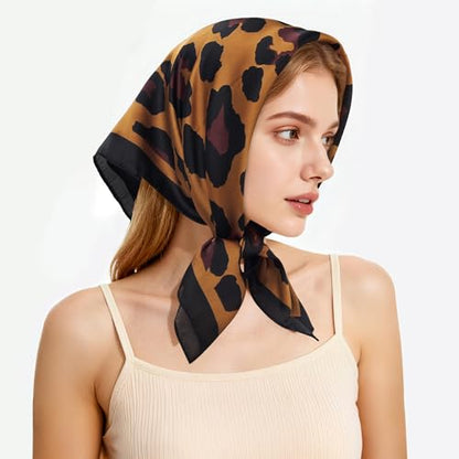 27" Head Scarf Like Satin Silk for Women,Hair Scarves Bandana,Headband Silk Feeling for Hair Wrap - color: Brown Leopard Print