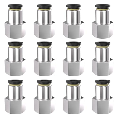 1/4" Tube OD to 3/8" NPT Thread Push to Connect Fittings,Pneumatic Quick Air Hose Fittings,Female Straight,PCF-1/4-N3(12pcs) - color: Black PCF, size: 1/4"OD x 3/8"NPT