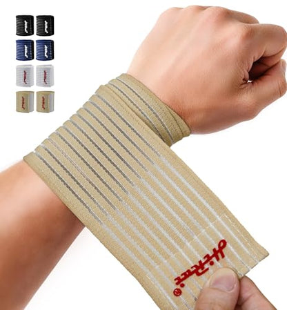 HiRui 2-Pack High-Elastic Wrist Support Straps Wrist Compression Bandage - Wrist Wraps Wristbands for Carpal Tunnel Arthritis Tendonitis Weightlifting Tennis Basketball - Breathable Soft (Beige) - color: Beige