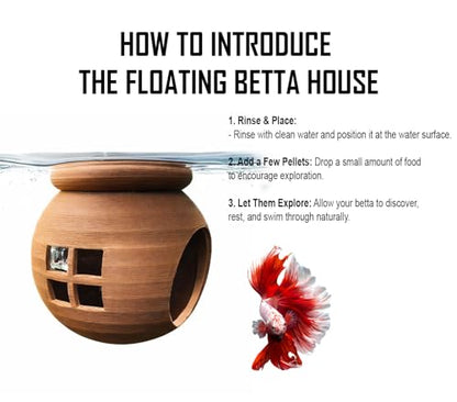 Floating Cozy Betta House, Natural Floating Betta Hide Out, Aquarium Hammock, Relaxing & Stress Relief, Suction Cup Included, 2.9" W x 2.6" H - color: Dark Brown