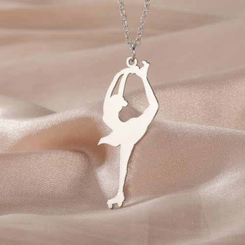 Dreamtimes Ice Skater Necklace Skating Charm Sports Pendant Necklace Ice Skating Sport Pendant Necklace Inspirational Jewelry for Women Skate Lover - color: Silver-3