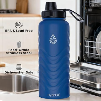 32oz Stainless Steel Insulated Water Bottle, 48H Ice Cold & 24H Hot, Leak-Proof Wide Mouth Lids (Straw & Spout), BPA-Free Bottles, Mens Water Bottle for Gym, Hiking, Travel - Blue - color: Blue, size: 32 Ounces