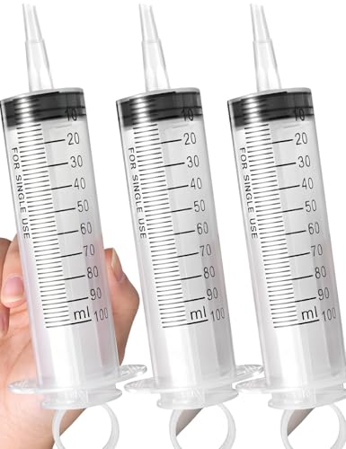 3 Pack Large Syringes, Large Plastic Garden Industrial Syringes for Scientific Labs, Measuring, Watering, Refilling, Filtration Multiple Uses (100ML (3 PCS)) - size: 100ML (3 PCS)