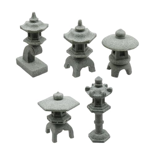 5Pcs Miniature Stone Japanese Lantern Pagoda Figurines | 1.77" To 2.6", Asian Decor, Fish Tank Aquarium Ornament, For Lovers Of Zen Culture, For Meditation Mini Zen Garden, Sand Box