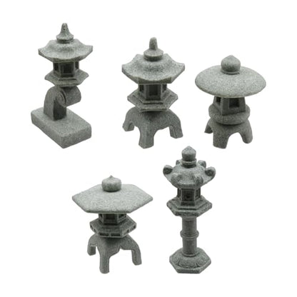 5Pcs Miniature Stone Japanese Lantern Pagoda Figurines | 1.77" To 2.6", Asian Decor, Fish Tank Aquarium Ornament, For Lovers Of Zen Culture, For Meditation Mini Zen Garden, Sand Box