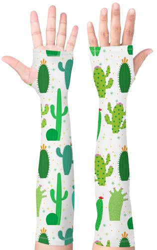 Bebila Gardening Sleeves for Women Farm UV Sun Protection Anti-Scratch Cooling Sleeves with Thumb Hole Arms Cover Outdoors - color: Green Cactus