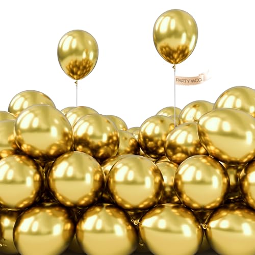 PartyWoo Metallic Gold Balloons 50pcs 5 Inch Chrome Gold Latex Balloons for Birthday Graduation Baby Shower Anniversary Wedding Bachelorette Christmas New Year Tea Party Decorations Gold-G129 - color: Gold-g129, size: 5 inch