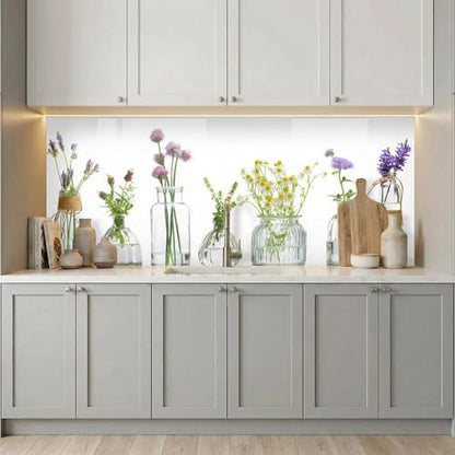 Bold Grup Tempered Glass Kitchen Backsplash, Stove Back Cover, Range Protector, Splash Guard for Sink, Botanical Vase Wall Art Decor, Cutting Board - size: 33.5''W x 19.7''H