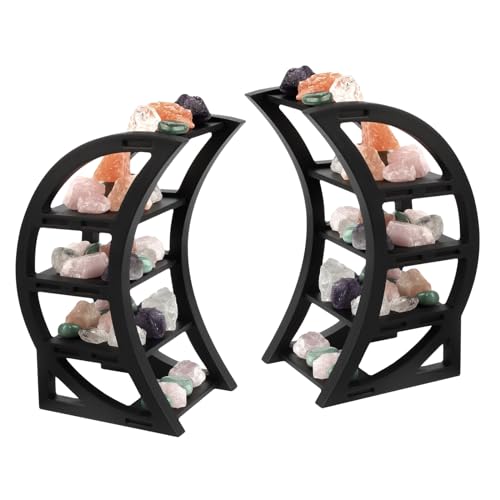 2-Pack Wooden Crescent Moon Shelf Crystal Shelf Holder Display Moon Decor Shelves for Stones and Essential Oil Bedroom Living Room Bathroom - color: Black-2 Pack