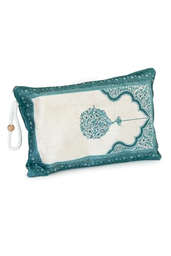 ihvan online Muslim Prayer Rug with Portable Elegant Fabric Bag, Janamaz, Sajadah, Soft Islamic Prayers Rug, Islamic Gifts for Eid Ramadan, Travel Prayer Carpet Mat, Green - color: Green