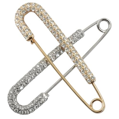 4 Pack Rhinestone Safety Pins Brooch Decorative Safety Pins for Clothing, Shawl Brooch Scarf Pins for Women Sweater Clips, Lapel & Hat Accessories(Gold & Silver)