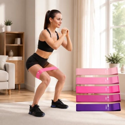 Resistance Bands Set of 5, Skin-Friendly Exercise Loop Bands for Legs and Glutes, Elastic Workout for Home Gym Fitness, Yoga, Pilates, Strength Training & Physical Therapy - color: Pink