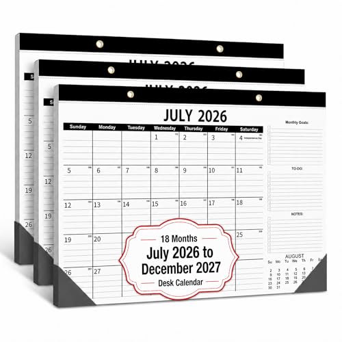 Desk Calendar 2026-2027-3 Pack-18-Month Calendar 2026-2027 (July 2026 - Dec 2027), 17" x 12" with Thick 120g Paper for Home & Office