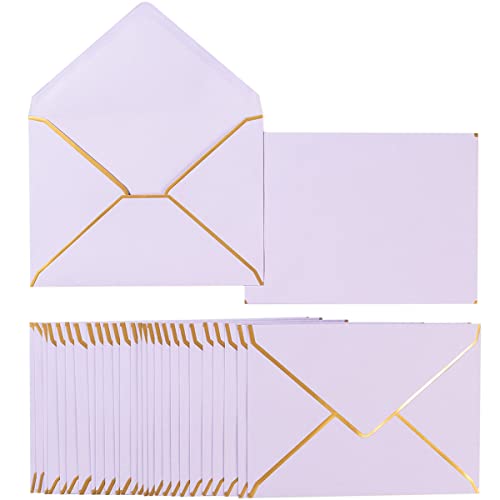 50 Pack A7 Envelopes Light Purple Violet 5 x 7 with Gold Border | Self-Adhesive, V Flap, For Wedding, Graduation, Baby Shower, Parties, Invitations - color: Violet, size: A7 (5.32x7.28)