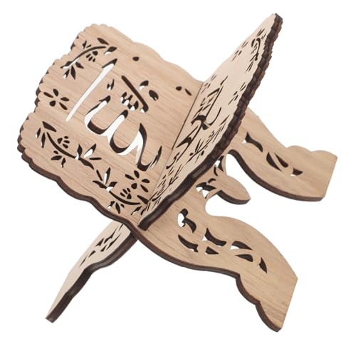 STOBOK Islamic Wooden Book Stand for Quran Bible Decorative Eid Mubarak Prayer Holder Compact Reading Rack for Students Believers Design for Home Office Use - color: Khaki