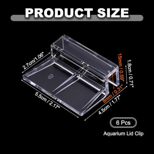 6 Pcs Aquarium Lid Clips, 8 mm Acrylic Aquarium Cover Bracket Fish Tank Lid Older Fish Tank Clip Transparent Durable Easy to Clean, Intended for Rimless Aquariums Top Cover - size: 8 mm