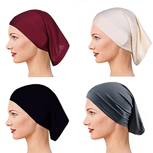 Yeieeo Women's Stretch Tube Hijab UnderCap Solid Color Hijab Headscarf For Women Lightweight Hats Breathable Liner 2pcs/4pcs - color: 4pcs-3