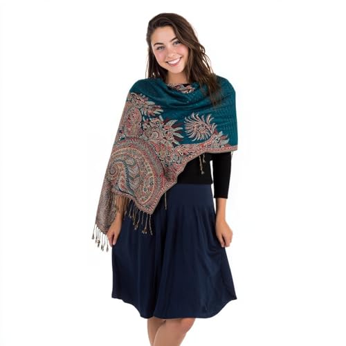 TUSHUSTY Pashmina Feel Rave Shawl Wrap for Women Men Hijab Scarf - color: Teal 2