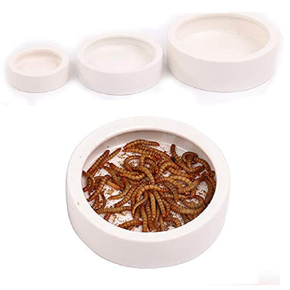 Reptile Food Water Bowl, 2 pcs Ceramics Worm Dish ,Anti-Escape Reptile Water Feeder ,Mealworm Bowl for Lizard Gecko Bearded Dragon, (S,M,L) (Large) - size: Large