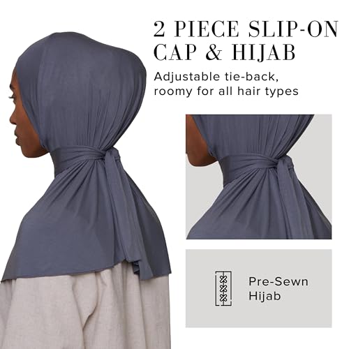Slip-on Instant Premium Jersey Hijab with Undercap - Buttery Soft, Lightweight Hijab with Innovative Tie-Back Design - color: Charcoal