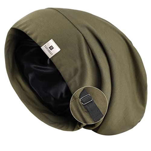 YANIBEST Slouchy Beanie Hat Satin Lined Sleep Cap Chemo Headwear Caps - color: Olive Green, size: Large